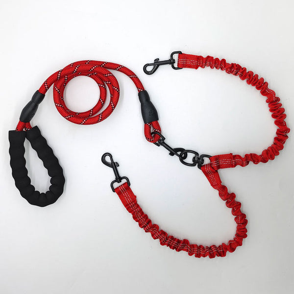 Double Ended Rope + 1.5M Leash Tangle Free Dual Dog Walking Leads & Head Collars