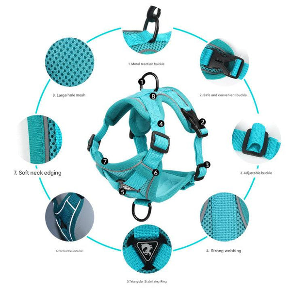 Blue Reflective Mesh Dog Harness And Leash Set Adjustable No Pull Vest Small Animal Supplies