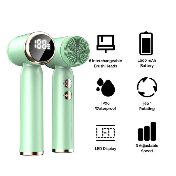 White 6 In 1 Electric Facial Cleansing Brush Set Rechargeable & Waterproof Facial Cleansing Devices