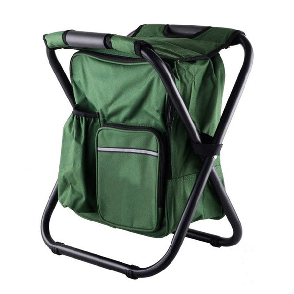 Green Insulated Cooler Backpack Chair Foldable Stool For Picnics & Bbq Camping Chairs