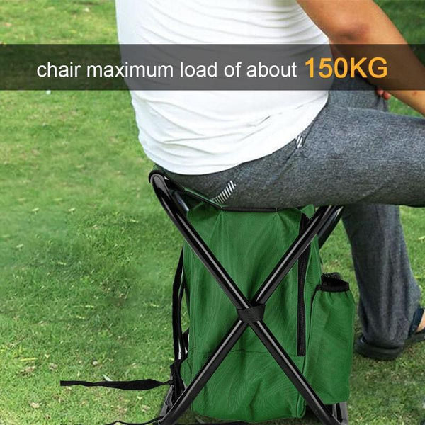 Green Insulated Cooler Backpack Chair Foldable Stool For Picnics & Bbq Camping Chairs