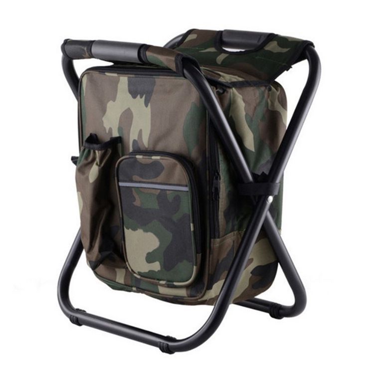 Camouflage Insulated Cooler Backpack Chair Foldable Stool For Picnics & Bbq Camping Chairs