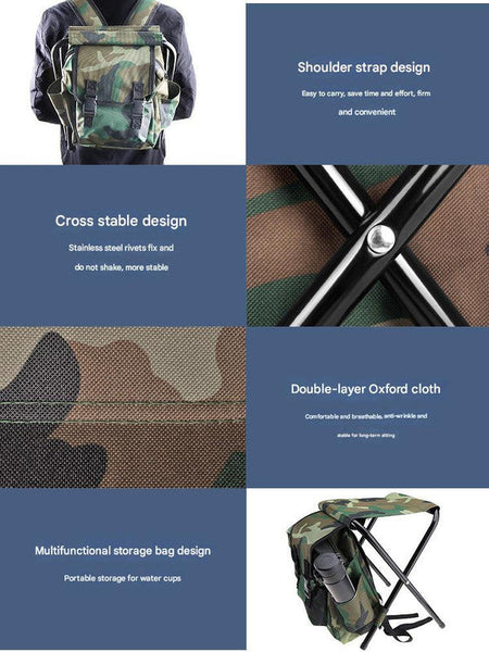 Folding Camo Backpack Stool Portable Chair For Camping & Fishing Camping Chairs