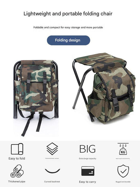 Folding Camo Backpack Stool Portable Chair For Camping & Fishing Camping Chairs