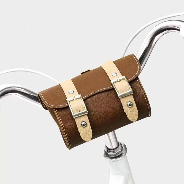 Pu Leather Cycling Pouch Retro Style For Bicycle Handlebars Or Saddle Bags & Panniers
