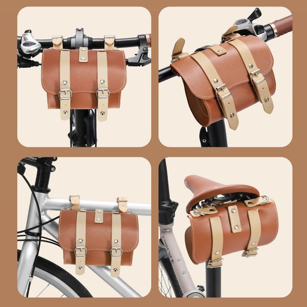 Pu Leather Cycling Pouch Retro Style For Bicycle Handlebars Or Saddle Bags & Panniers