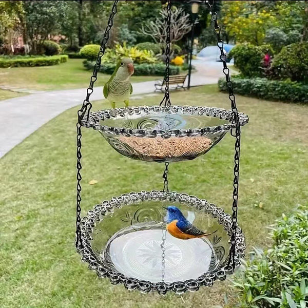 Grey Easy Clean Hanging Bird Feeder Double Layer Durable Plastic Design For Patios Bird Feeders