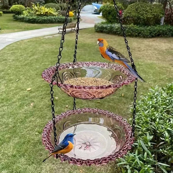 Purple Easy Clean Hanging Bird Feeder Double Layer Durable Plastic Design For Patios Bird Feeders