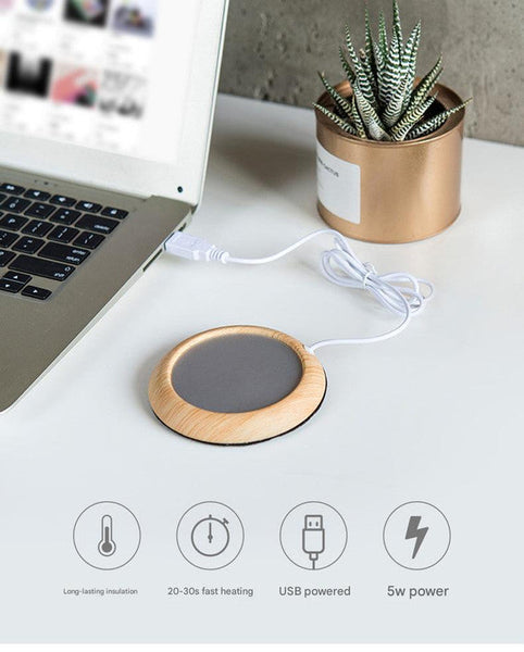 Usb Cup Warmer Wood Grain Electric Beverage Heater For Desk Office Home Other Kitchen Gadgets