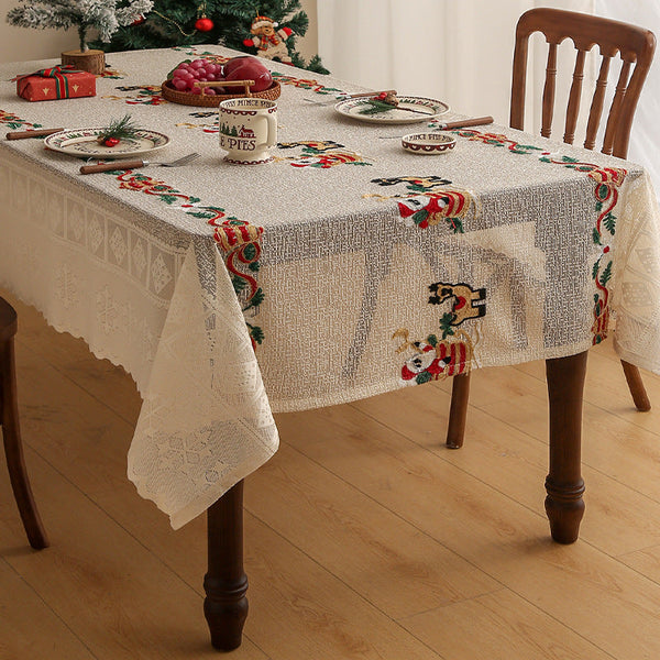 Embroidered Christmas Tablecloth Santa Claus Reindeer (140*140Cm) Table Cloths
