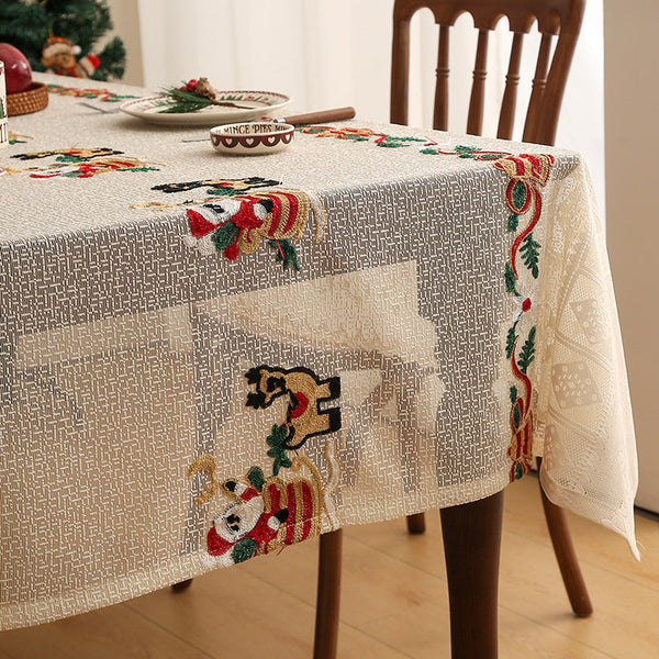 Embroidered Christmas Tablecloth Santa Claus Reindeer (140*140Cm) Table Cloths