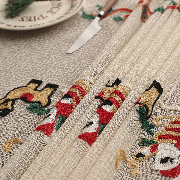 Embroidered Christmas Tablecloth Santa Claus Reindeer (140*140Cm) Table Cloths