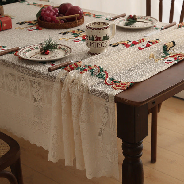Embroidered Christmas Tablecloth Santa Claus Reindeer (140*140Cm) Table Cloths