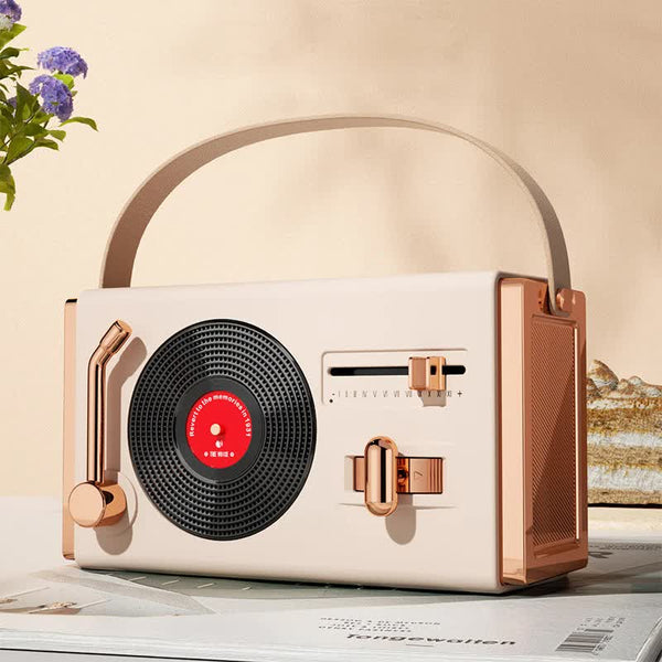 Beige Retro Record Player Style Bluetooth Speaker Portable Wireless Turntable Design Audio Ipods & Mp3 Players