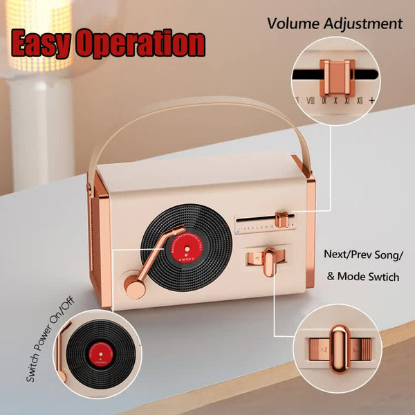 Beige Retro Record Player Style Bluetooth Speaker Portable Wireless Turntable Design Audio Ipods & Mp3 Players