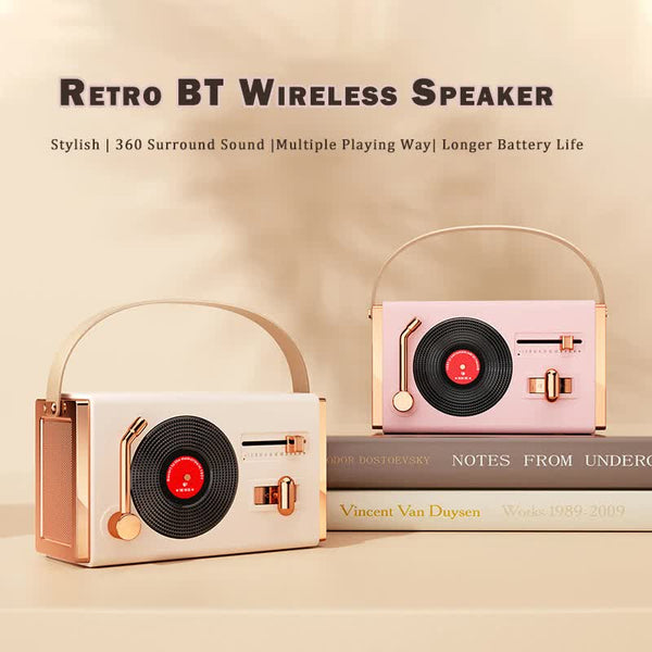 Beige Retro Record Player Style Bluetooth Speaker Portable Wireless Turntable Design Audio Ipods & Mp3 Players
