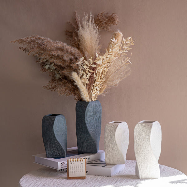 White Abstract Twisted Ceramic Vase Artistic Minimalist Flower Holder For Home Decor (20X10x10cm) Vases