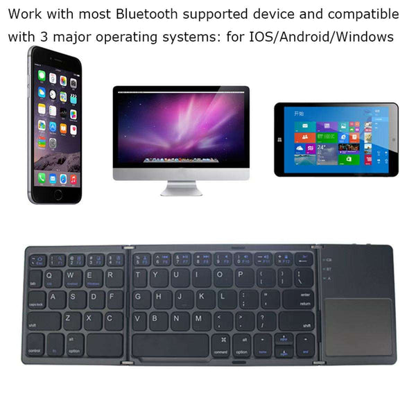 Black Tri Fold Bluetooth Keyboard With Touchpad Multi Device Compatible (Ios/Android/Win) Keyboards & Keypads