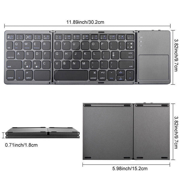 Black Tri Fold Bluetooth Keyboard With Touchpad Multi Device Compatible (Ios/Android/Win) Keyboards & Keypads