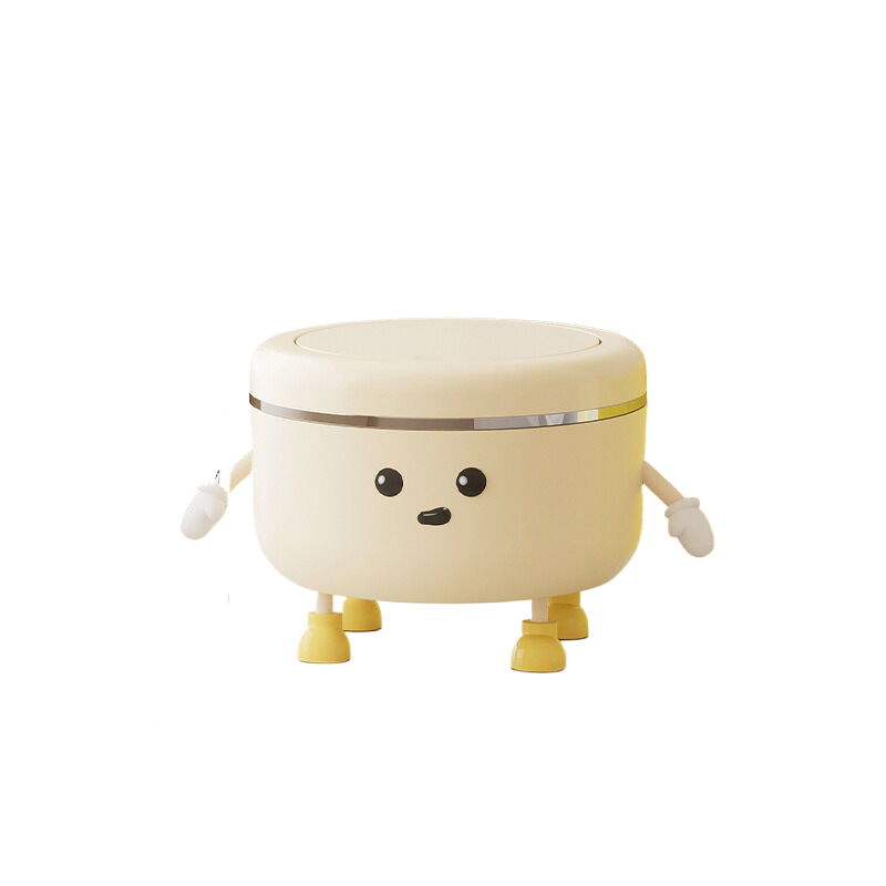 Elosung Convenient Desktop Trash Can 2L+2 Hands 4 Feet+Eyes Creamy White 19.5 * 11.5Cm Rubbish Bins