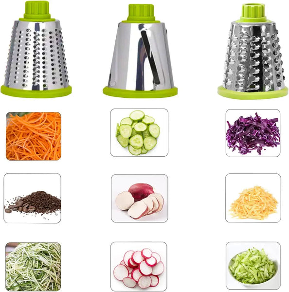 White Rotary Cheese Grater & Vegetable Slicer Manual Shredder With 3 Interchangeable Drums Peelers & Slicers