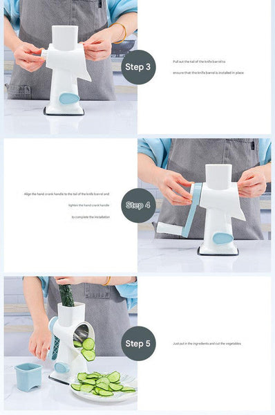 White Rotary Cheese Grater & Vegetable Slicer Manual Shredder With 3 Interchangeable Drums Peelers & Slicers