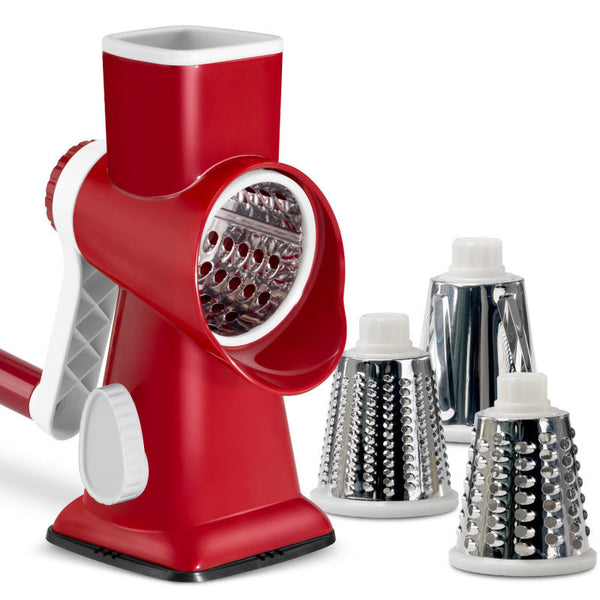 White Rotary Cheese Grater & Vegetable Slicer Manual Shredder With 3 Interchangeable Drums Peelers & Slicers