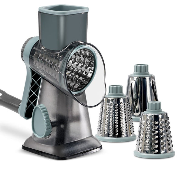 White Rotary Cheese Grater & Vegetable Slicer Manual Shredder With 3 Interchangeable Drums Peelers & Slicers