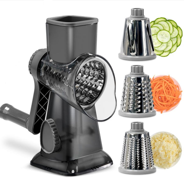 White Rotary Cheese Grater & Vegetable Slicer Manual Shredder With 3 Interchangeable Drums Peelers & Slicers