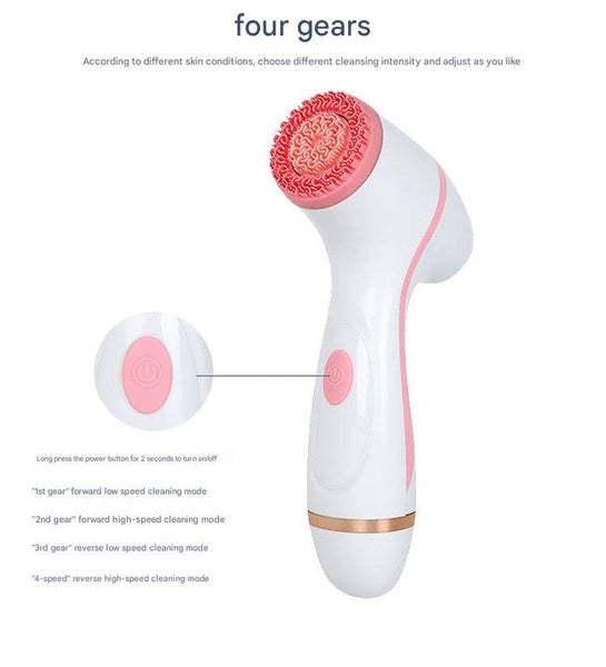 Pink Waterproof Facial Cleansing Spin Brush Set Rechargeable With 3 Heads & Charging Stand Facial Cleansing Devices