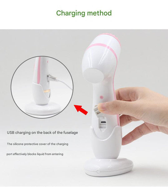 Pink Waterproof Facial Cleansing Spin Brush Set Rechargeable With 3 Heads & Charging Stand Facial Cleansing Devices