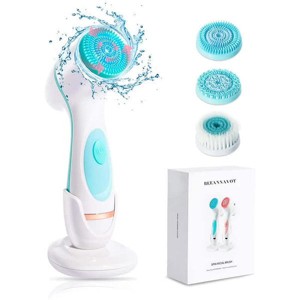 Pink Waterproof Facial Cleansing Spin Brush Set Rechargeable With 3 Heads & Charging Stand Facial Cleansing Devices