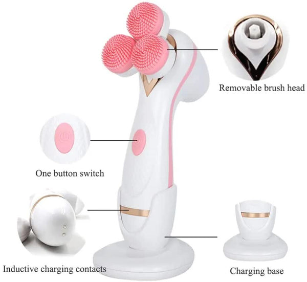 Blue 3 Head Electric Facial Cleansing Brush Rechargeable Spin Scrubber Kit Facial Cleansing Devices