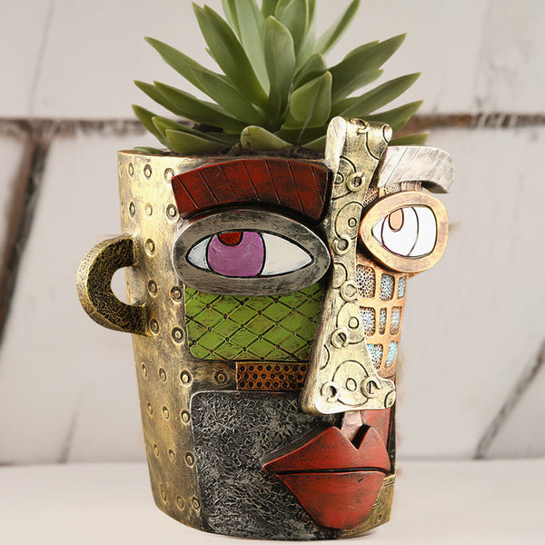 Abstract Face Planter Pot Artistic Resin Decor For Succulents & Plants (Antique Style 12.5*12*9Cm) Baskets Pots Window Boxes