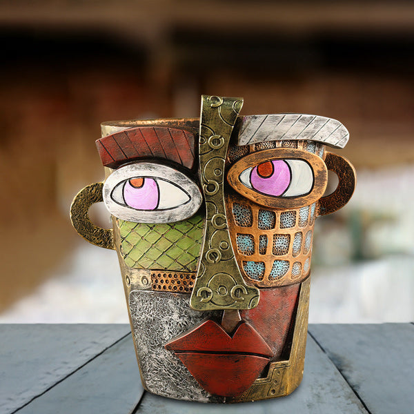 Abstract Face Planter Pot Artistic Resin Decor For Succulents & Plants (Antique Style 12.5*12*9Cm) Baskets Pots Window Boxes