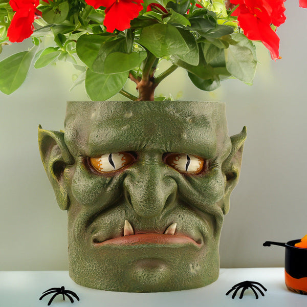 Green Unique Goblin Head Planter Pot Resin Monster Face For Succulents & Decor (Style 1) Baskets Pots Window Boxes
