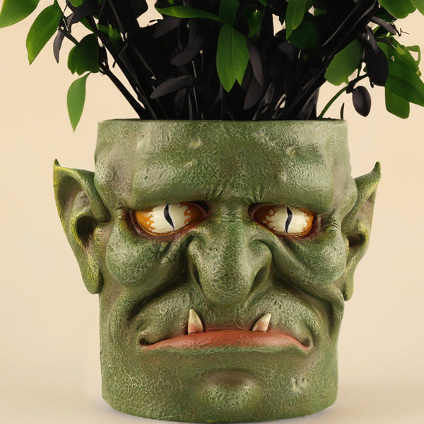 Green Unique Goblin Head Planter Pot Resin Monster Face For Succulents & Decor (Style 1) Baskets Pots Window Boxes