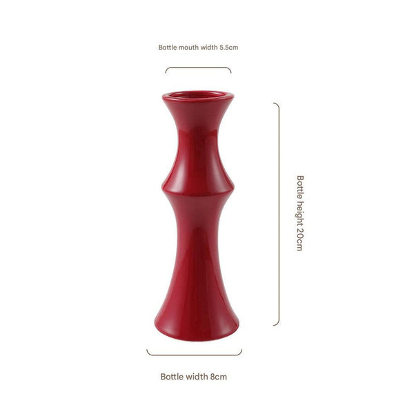 Glossy Red Ceramic Vase Unique Bamboo Look Design (20X8x5.5Cm) Vases