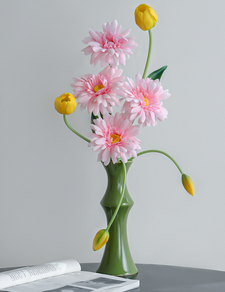 Glossy Red Ceramic Vase Unique Bamboo Look Design (20X8x5.5Cm) Vases