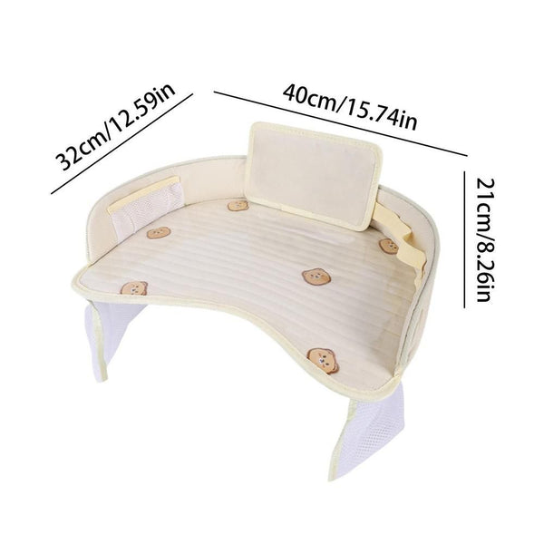 Kids Car Seat Travel Tray Waterproof Lap Desk With Storage Pockets (Beige Bear Round) Car Organisers