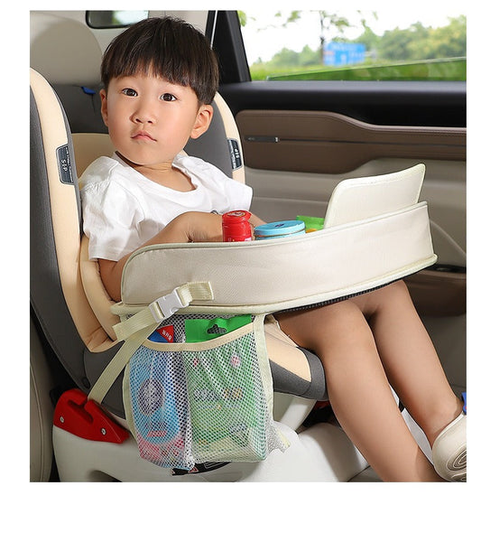 Kids Car Seat Travel Tray Waterproof Lap Desk With Storage Pockets (Beige Bear Round) Car Organisers