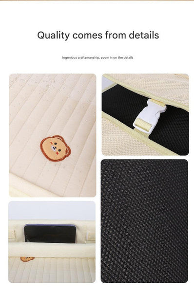 Kids Car Seat Travel Tray Waterproof Lap Desk With Storage Pockets (Beige Bear Round) Car Organisers