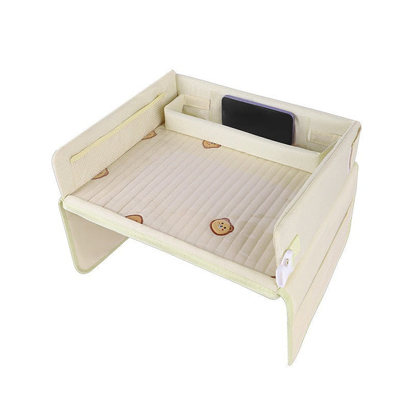 Kids Car Seat Travel Tray Waterproof Lap Desk With Storage Pockets (Beige Bear Round) Car Organisers