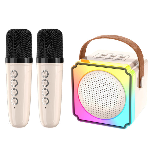 Beige Fun Party Karaoke Machine With Two Wireless Microphones And Voice Effects Audio Docks & Mini Speakers