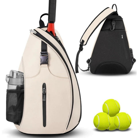 Beige Tennis Pickleball Sling Bag Crossbody Racket Backpack For Men & Women (33X14x49cm) Bags