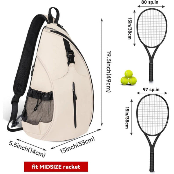 Beige Tennis Pickleball Sling Bag Crossbody Racket Backpack For Men & Women (33X14x49cm) Bags