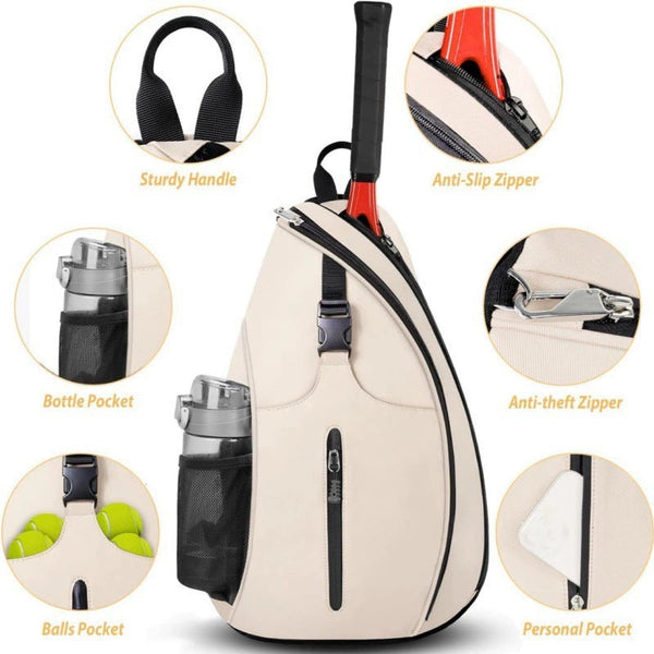Beige Tennis Pickleball Sling Bag Crossbody Racket Backpack For Men & Women (33X14x49cm) Bags
