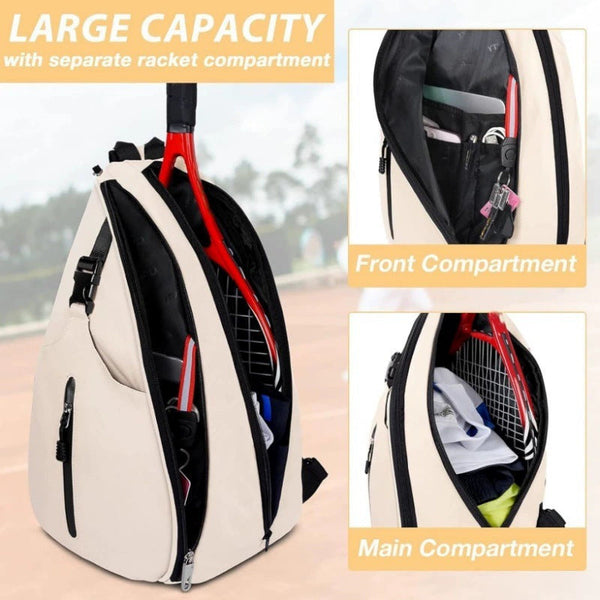 Beige Tennis Pickleball Sling Bag Crossbody Racket Backpack For Men & Women (33X14x49cm) Bags
