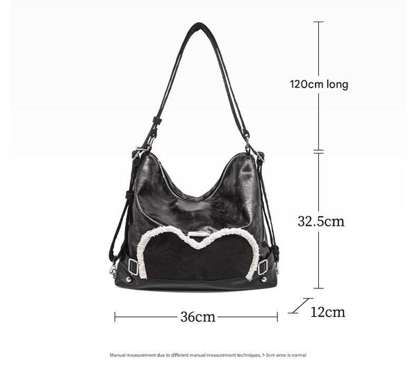 Stylish Black Tote Backpack With Heart Embellishment Can Be Worn On One Shoulder Or As Kids Wall Stickers