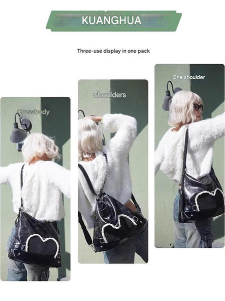 Stylish Black Tote Backpack With Heart Embellishment Can Be Worn On One Shoulder Or As Kids Wall Stickers